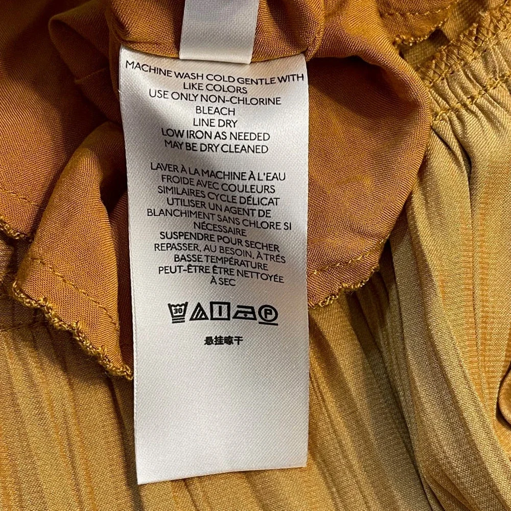 Anthropologie Women’s Sz 12 Ruched Tiered Midi Pleated Satin Slip Dress Gold NEW - Picture 11 of 12